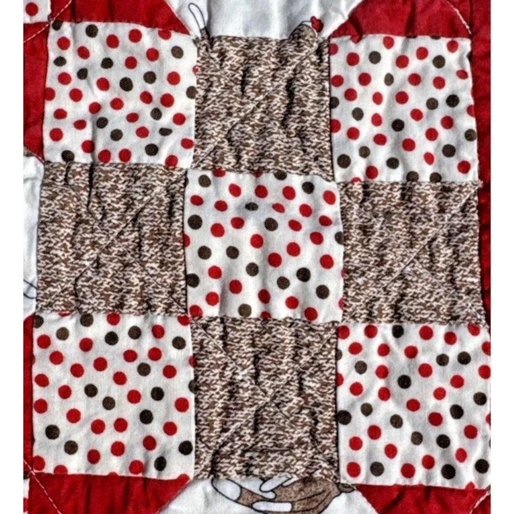 Handmade Sock Monkey/Polka‎ Dot, Square In Square Quilt 35